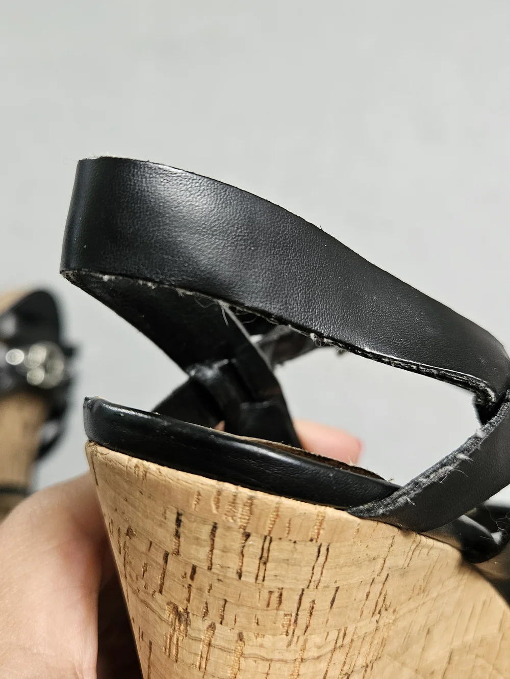 Guess Black Strappy Cork Platform Wedge Sandals Silver G Logo Size 8